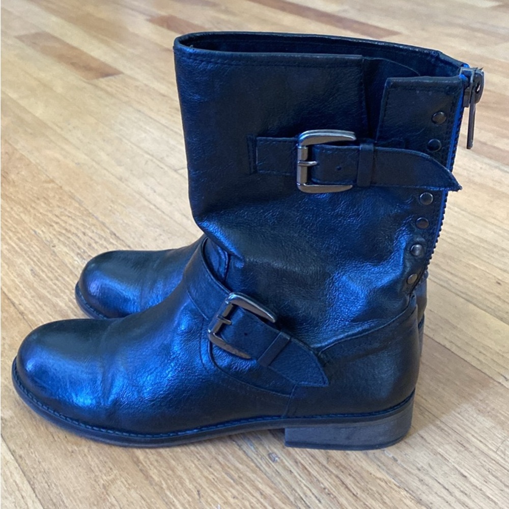 Black Leather Buckle Boots size 7.5